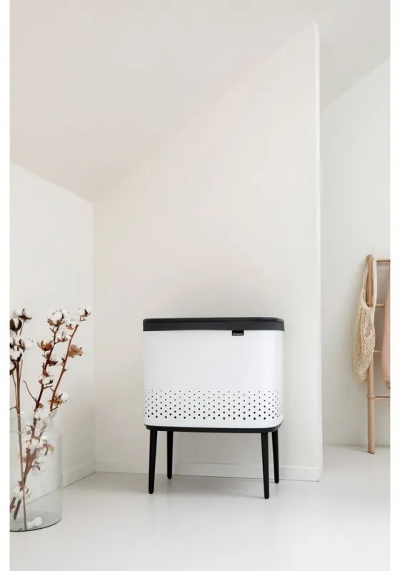 Καλάθι πλυσίματος Brabantia Bo 1004174, 60 l, Πλήρωση χωρίς άνοιγμα, οπές εξαερισμού, ρυθμιζόμενα πόδια, Λευκό