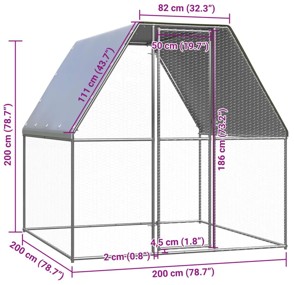 vidaXL Κοτέτσι - Κλουβί Εξωτ. Χώρου 2x2x2 μ. από Γαλβανισμένο Χάλυβα