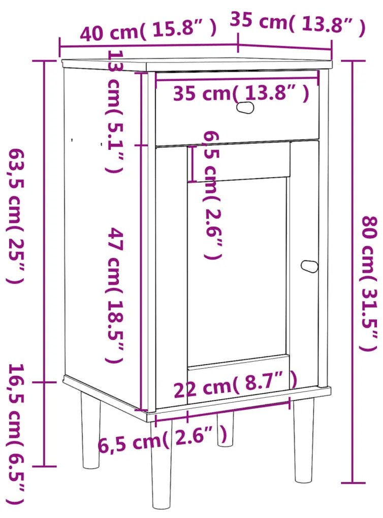 Κομοδίνο SENJA Λευκό Όψη Ρατάν 40x35x80εκ από Μασίφ Ξύλο Πεύκου - Λευκό