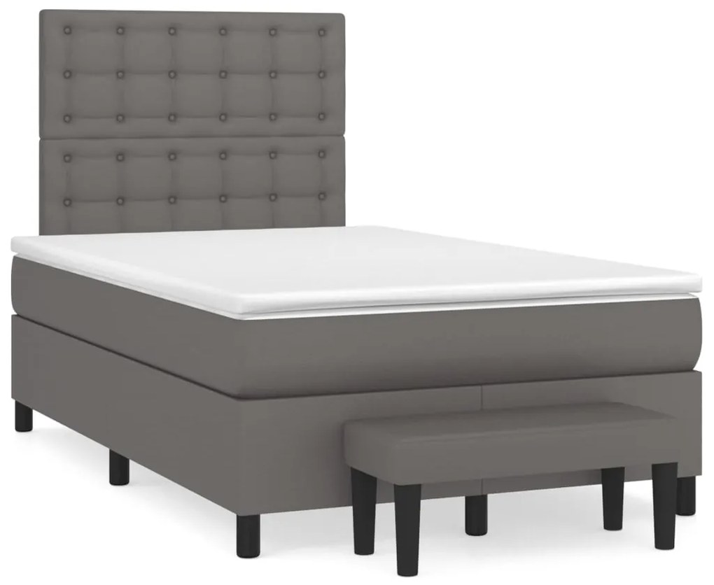 vidaXL Κρεβάτι Boxspring με Στρώμα Γκρι 120x200εκ. από Συνθετικό Δέρμα