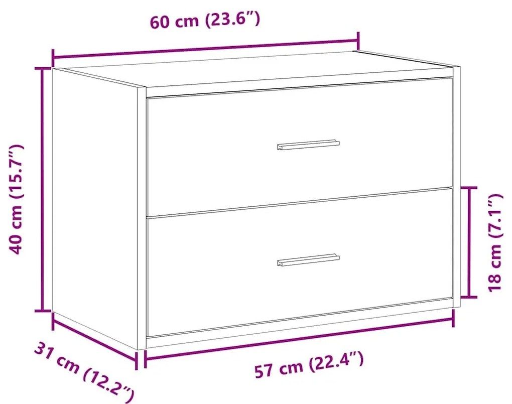 Ντουλάπι με 2 συρτάρια Καπνιστή Δρυς 60x31x40εκ. από Επεξ. Ξύλο - Καφέ