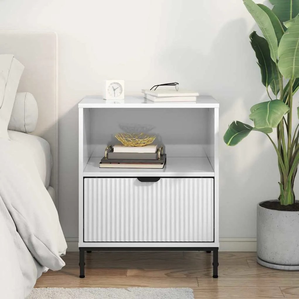vidaXL Κομοδίνο Γυαλιστερό λευκό 49 x 36 x 61 εκ Επεξεργασμένο ξύλο