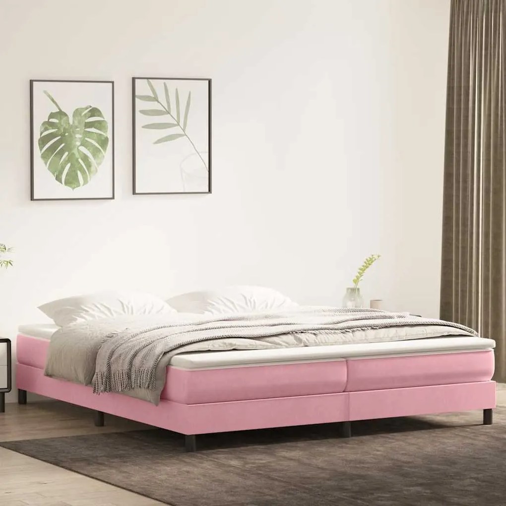 vidaXL Κρεβάτι Boxspring με Στρώμα Ροζ 200x210 εκ. Βελούδινο