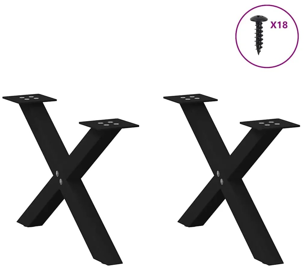 vidaXL Πόδια Τραπεζιού Σαλονιού σε Σχήμα Χ, 2 τεμ. Μαύρο, Ατσάλι 60x(30-31) εκ.
