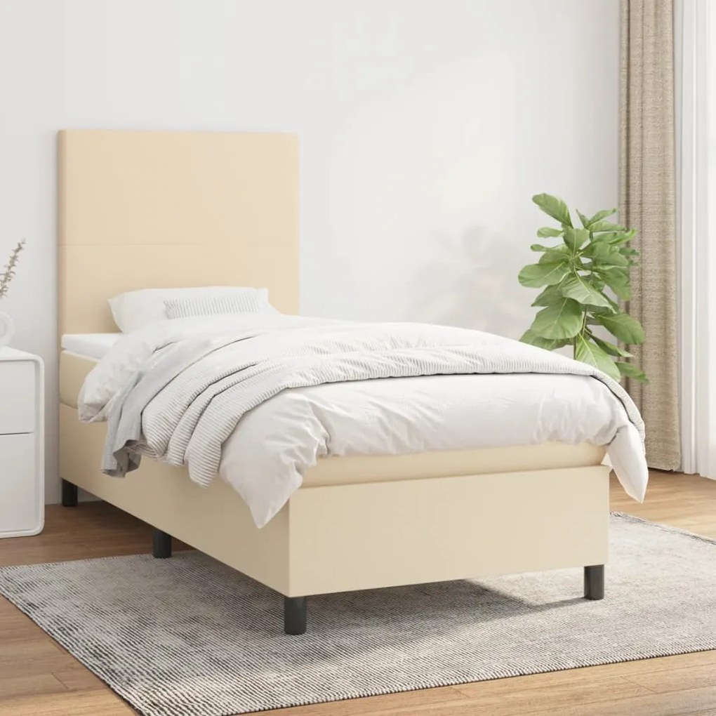 Κρεβάτι Boxspring με Στρώμα Κρεμ 90x190 εκ.Υφασμάτινο - Κρεμ