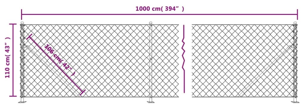 vidaXL Συρματόπλεγμα Περίφραξης Ασημί 1,1 x 10 μ. με Βάσεις Φλάντζα