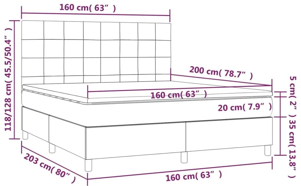 Κρεβάτι Boxspring με Στρώμα &amp; LED Μαύρο 160x200 εκ. Υφασμάτινο - Μαύρο