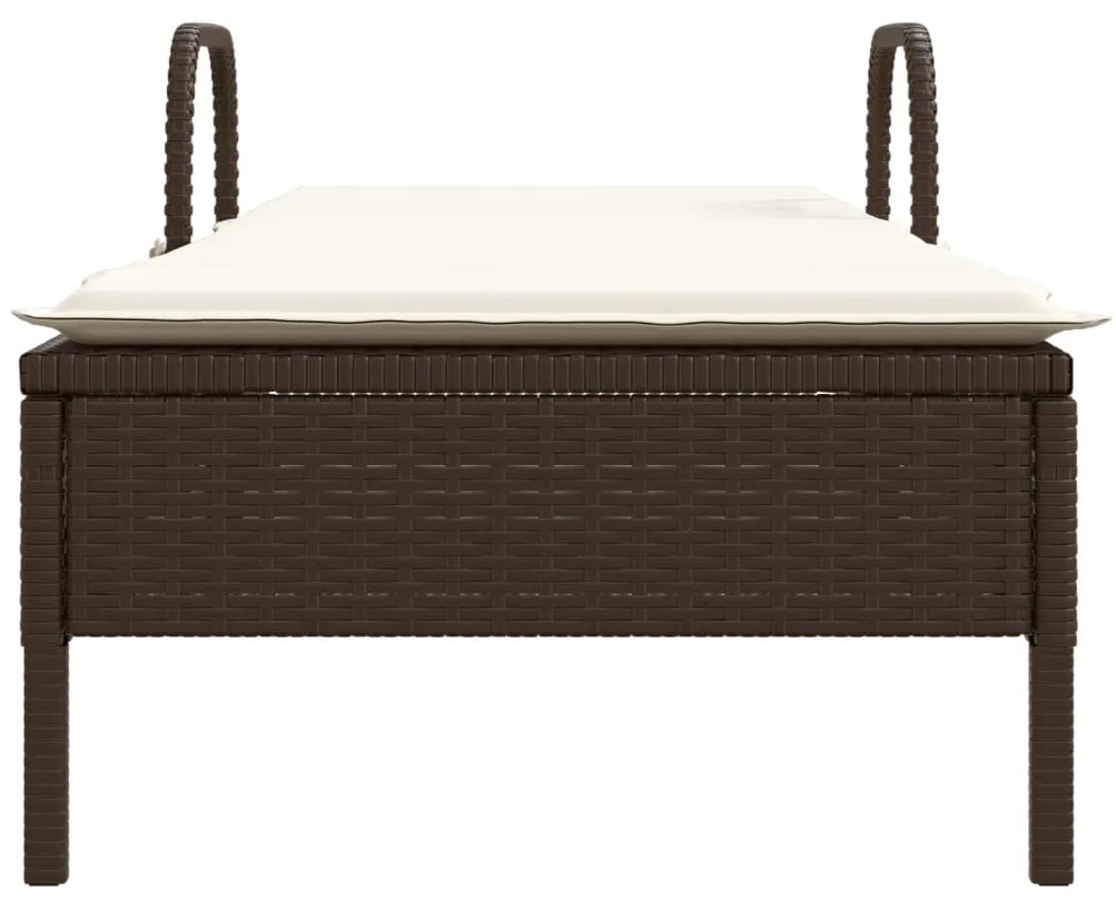 vidaXL Ξαπλώστρα Καφέ από Συνθετικό Ρατάν με Τροχούς/Μαξιλάρια