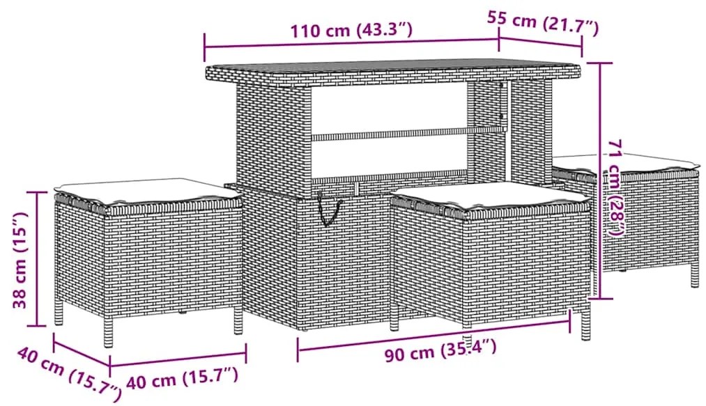vidaXL Σετ Καναπέ Κήπου με μαξιλάρι 9 pcs Γκρι συνθετικό ρατάν