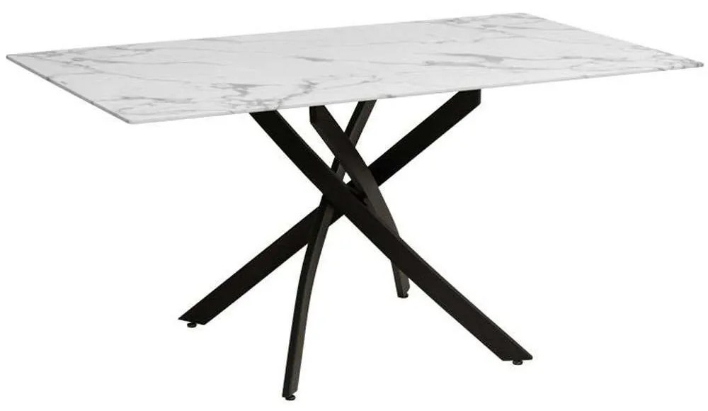 Τραπέζι 606-223-100 140x80x75cm Marble Effect White-Black Metal, Glass