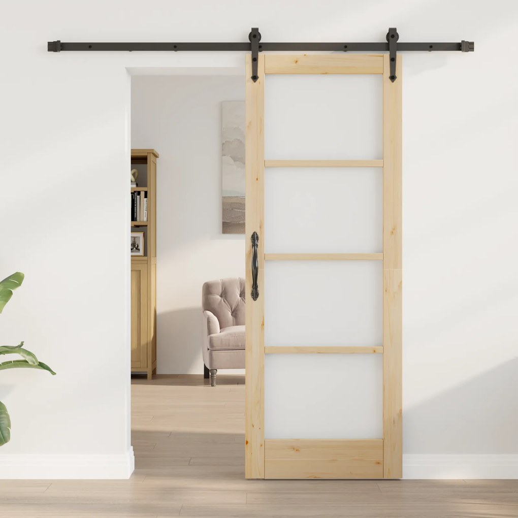 vidaXL Συρόμενη πόρτα με σετ εξαρτημάτων 73.5x198.5 εκ Συμπαγές Ξύλο Πεύκου