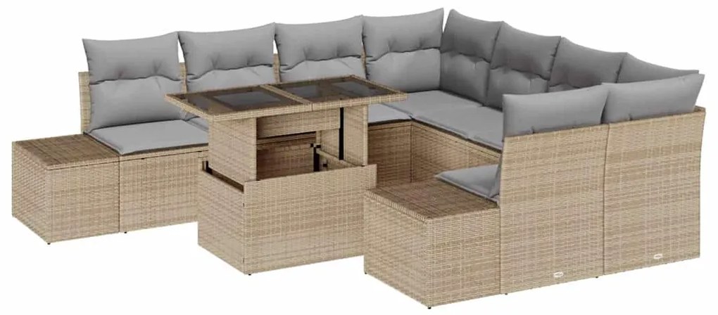 vidaXL Σετ Καναπέ Κήπου 9 pcs Μπεζ, Ανοιχτό Γκρι 100 x 55 x 73 εκ