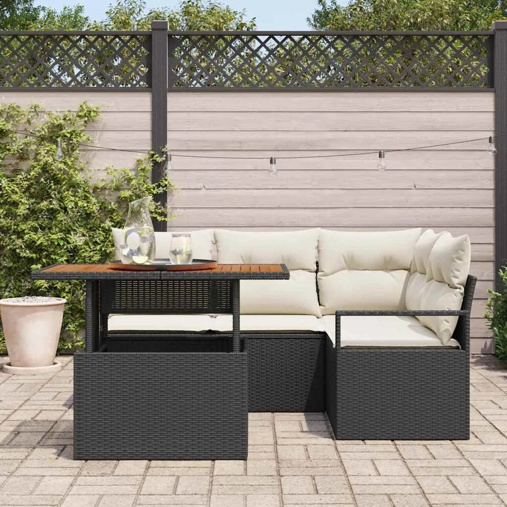 vidaXL Σέτ φαγητού για κήπο 5 pcs Μαύρο, Κρέμα 100 x 55 x 73 εκ