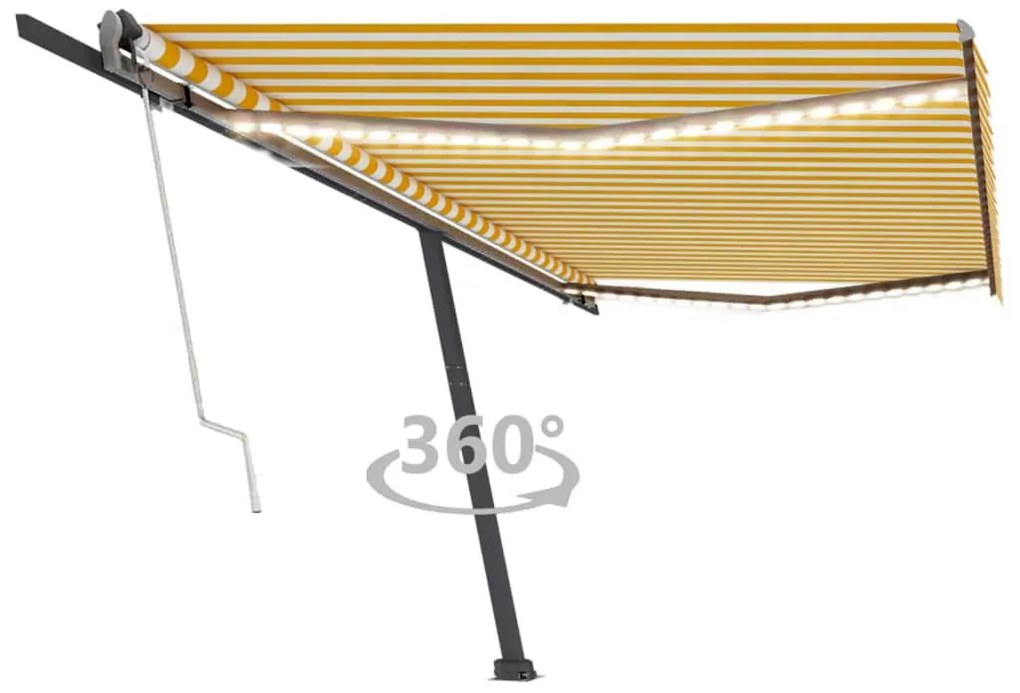 vidaXL Τέντα Αυτόματη με LED &amp; Αισθ. Ανέμου Κίτρινο/Λευκό 500x300 εκ.