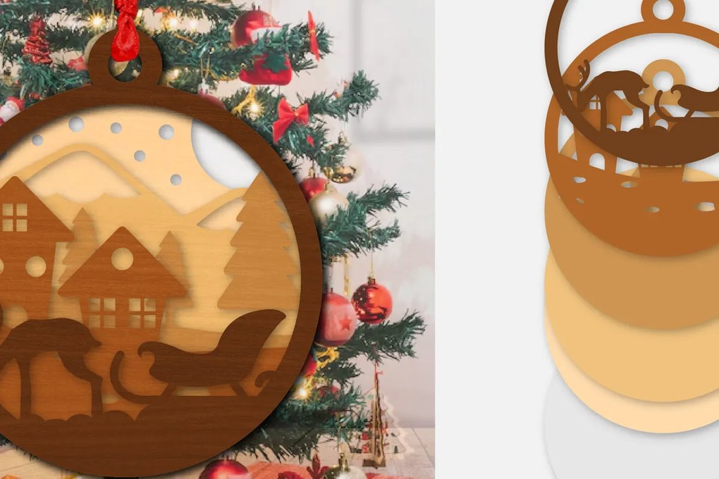 Σετ των 3 Intra απο ξύλο plywood 3mm-4mm πάχος Χριστουγεννιάτικο έλκηθρο στολίδι με λέιζερ Δίασταση 8x8 cm INTRAFABR-110141286