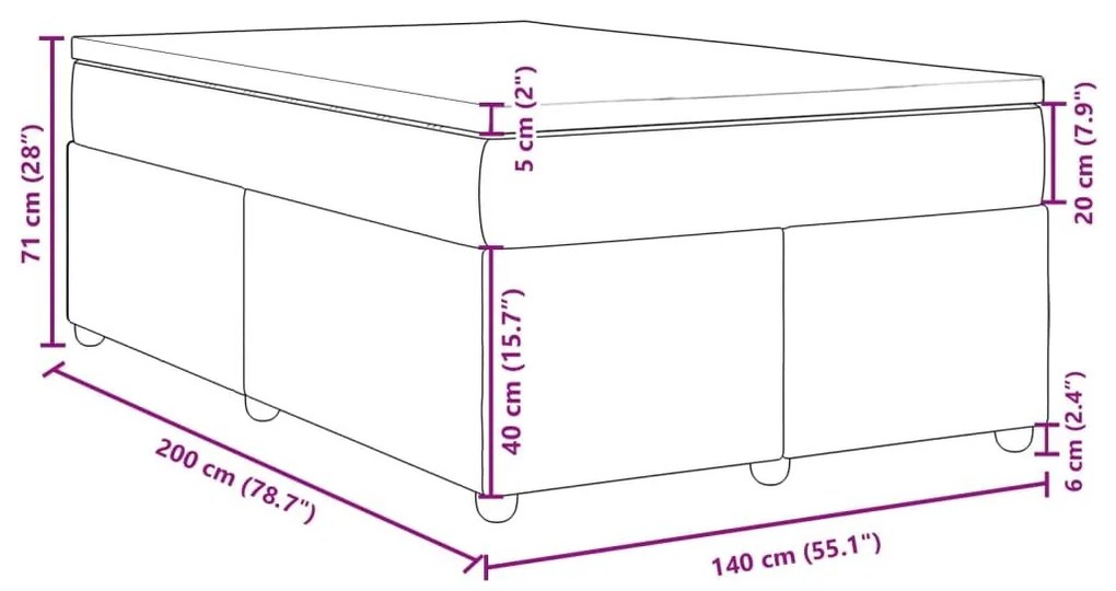 Κρεβάτι Boxspring με Στρώμα Σκούρο Καφέ 140x200 εκ Υφασμάτινο - Καφέ