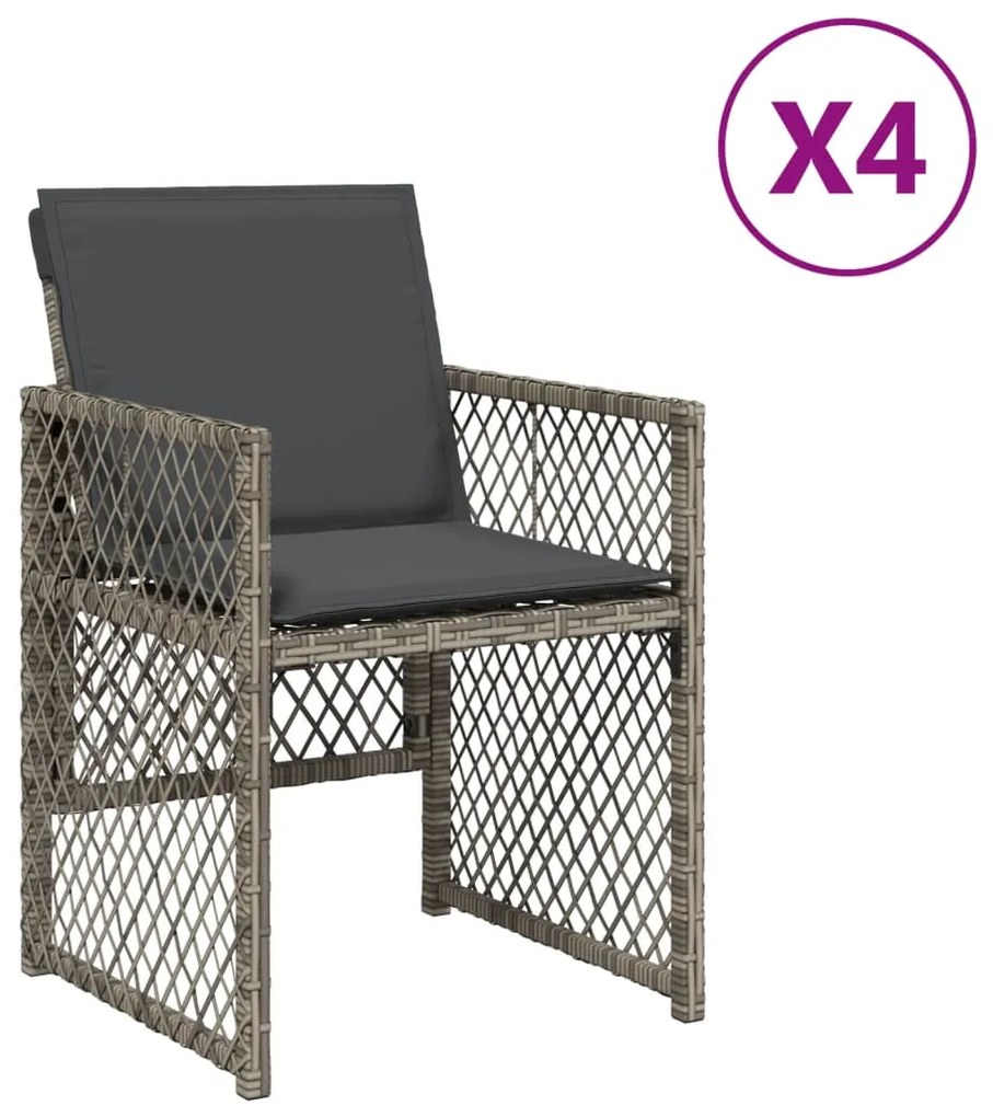 vidaXL Καρέκλες Κήπου 4 τεμ. Γκρι από Συνθετικό Ρατάν με Μαξιλάρια