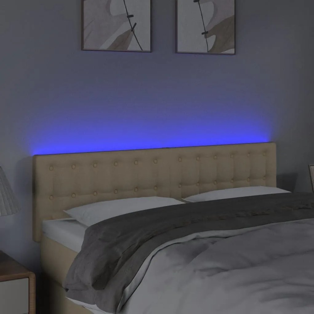 Κεφαλάρι Κρεβατιού LED Κρεμ 144x5x78/88 εκ. Υφασμάτινο - Κρεμ