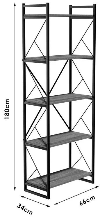 Βιβλιοθήκη Baker καρυδί-μαύρο 66x34x180εκ