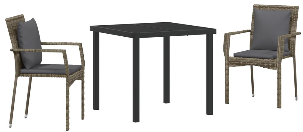 vidaXL Σετ Τραπεζαρίας Κήπου 3 pcs Γκρι 80 x 80 x 73 εκ PE Ρατάν
