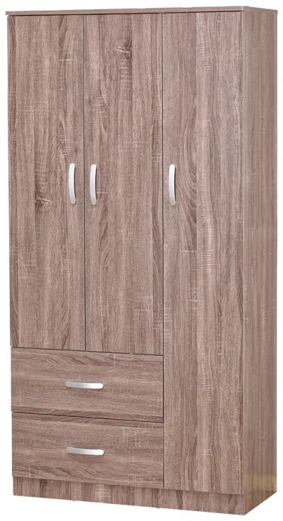 Ντουλάπα ρούχων τρίφυλλη Zelia pakoworld με 2 συρτάρια χρώμα καρυδί 90x42x180εκ