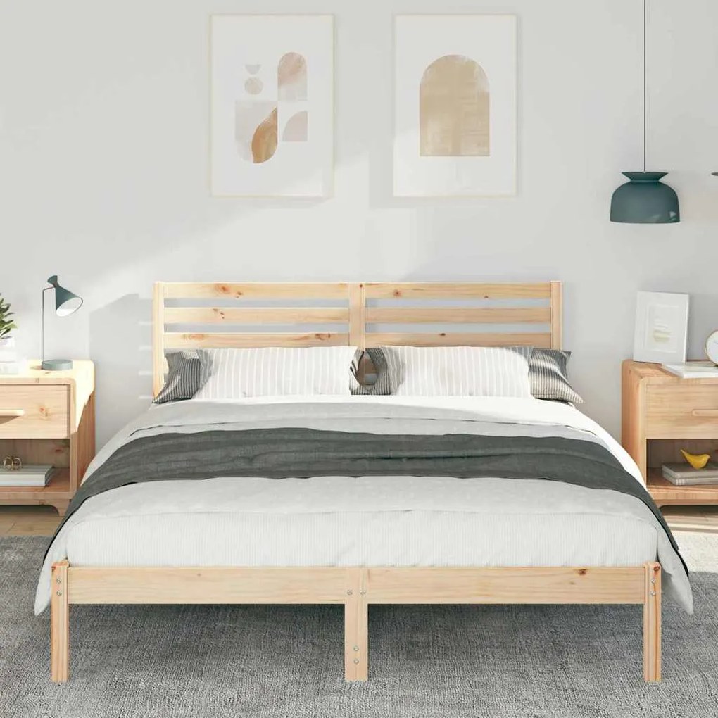 vidaXL Σκελετός Κρεβατιού Καφέ 150 x 200 cm Μασίφ ξύλο πεύκου