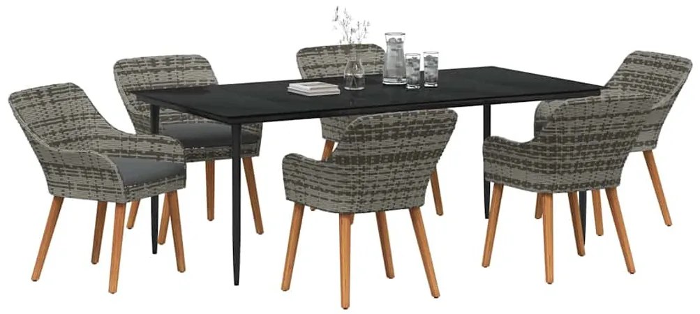 vidaXL Σέτ φαγητού για κήπο με μαξιλάρι 7 pcs Γκρι συνθετικό ρατάν