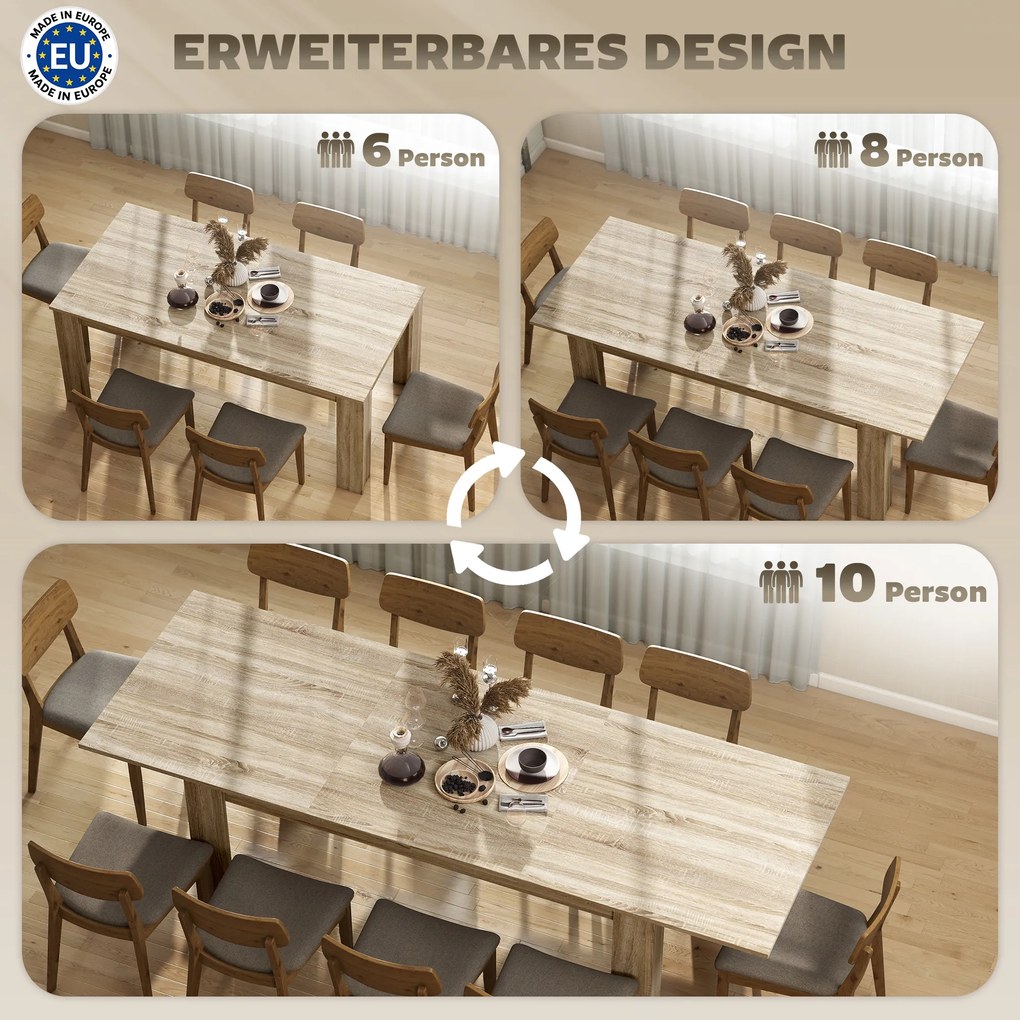 HOMCOM Επεκτεινόμενο τραπέζι τραπεζαρίας, επεκτεινόμενο από 180 έως 260 cm, για 6-10 άτομα, ξύλο