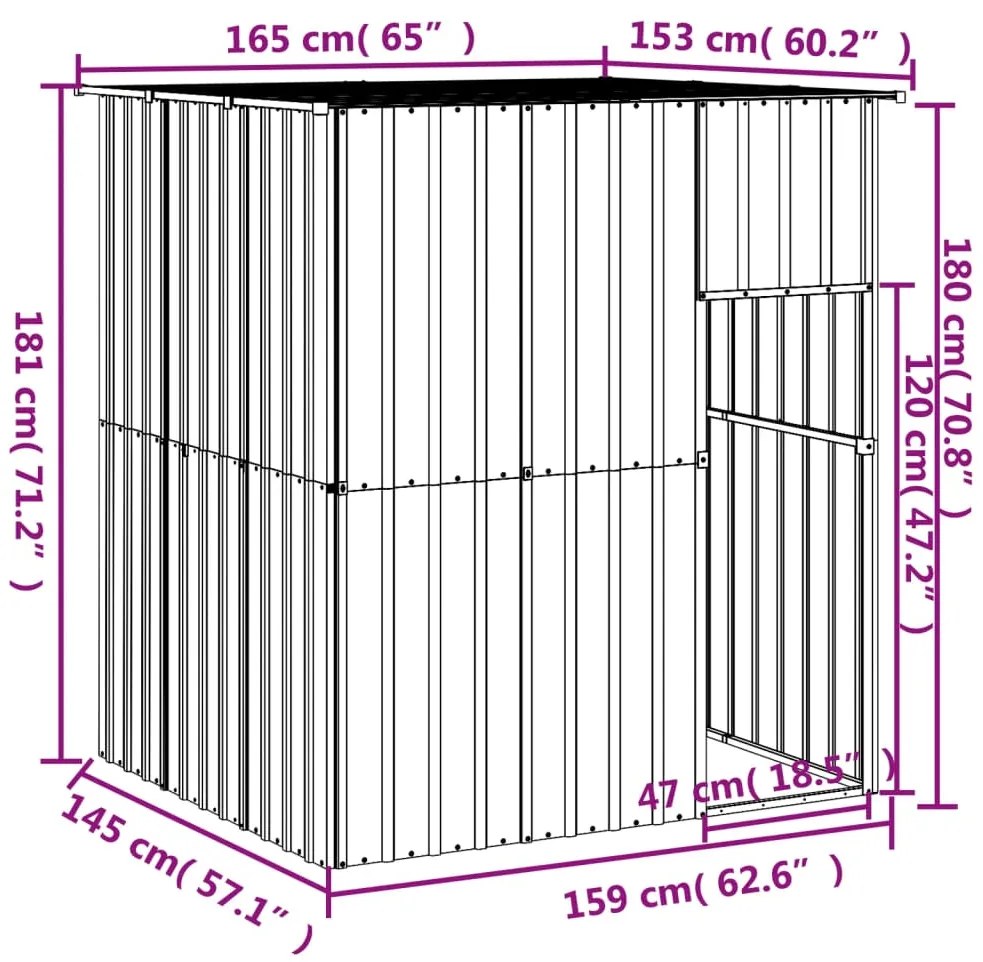 vidaXL Σπιτάκι Σκύλου με Οροφή Αν. Γκρι 165x153x181 εκ Γαλβαν. Χάλυβας