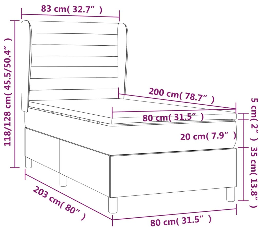 vidaXL Κρεβάτι Boxspring με Στρώμα Σκούρο Γκρι 80x200 εκ. Υφασμάτινο