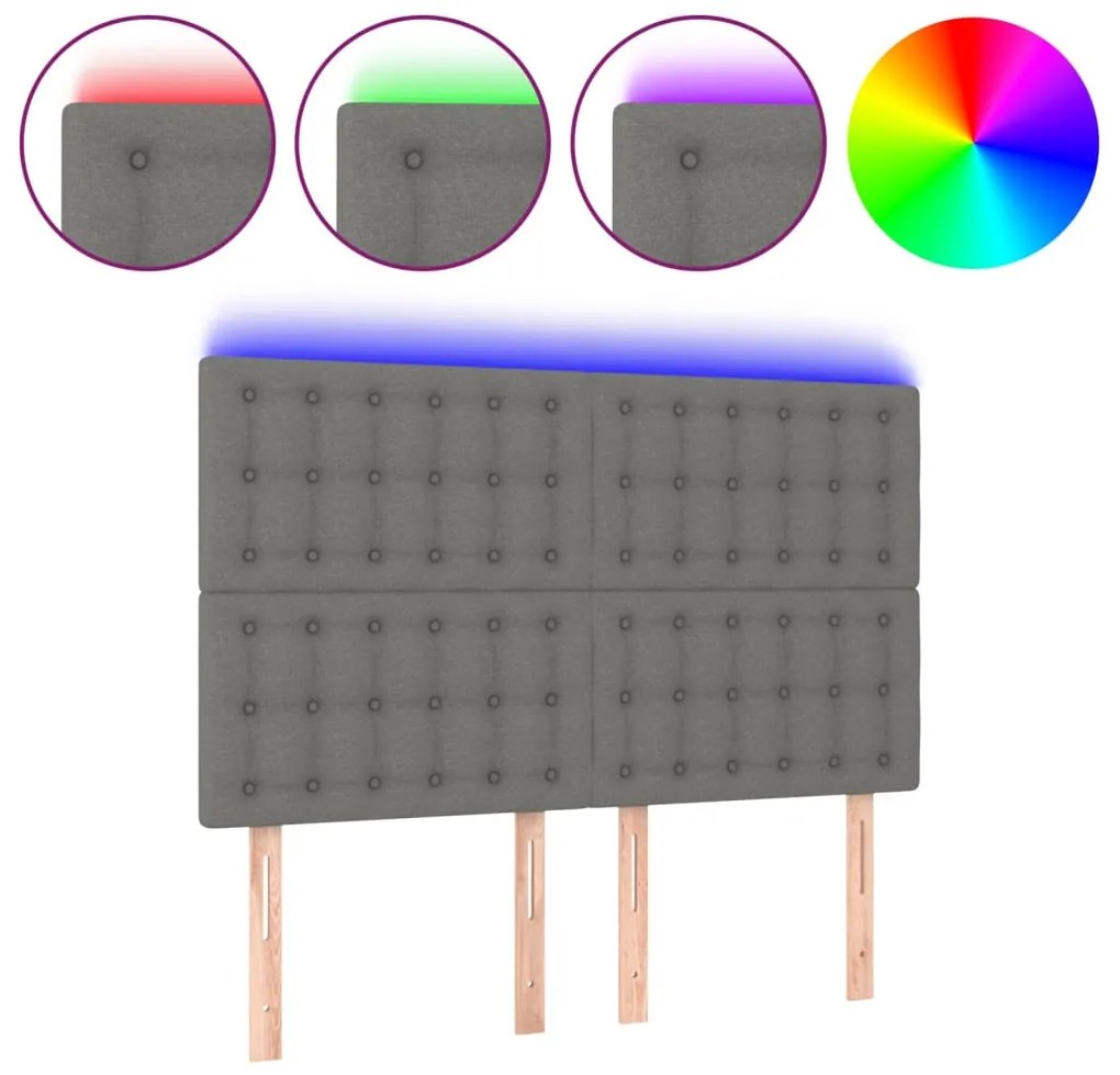 vidaXL Κεφαλάρι Κρεβατιού LED Σκούρο Γκρι 144x5x118/128εκ. Υφασμάτινο
