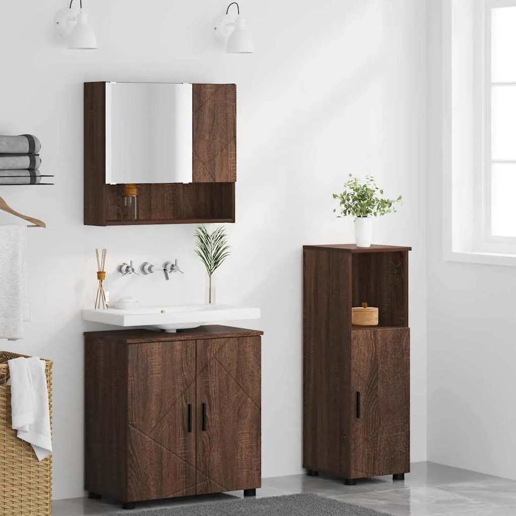 vidaXL Σετ Επίπλων Μπάνιου Επιτοίχιο 3 pcs Καφέ δρυς 61 x 35 x 64 εκ.