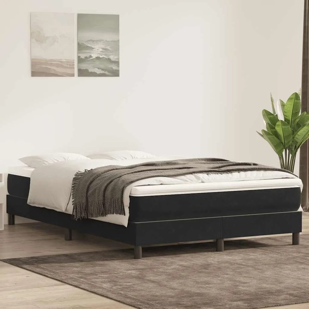 Κρεβάτι Boxspring με Στρώμα Μαύρο 160x210 εκ. Βελούδινο - Μαύρο