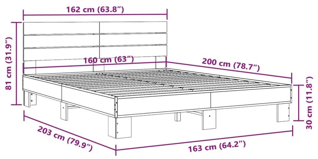 Πλαίσιο Κρεβατιού Καπνιστή Δρυς 160x200εκ. Επεξ. Ξύλο &amp; Μέταλλο - Καφέ