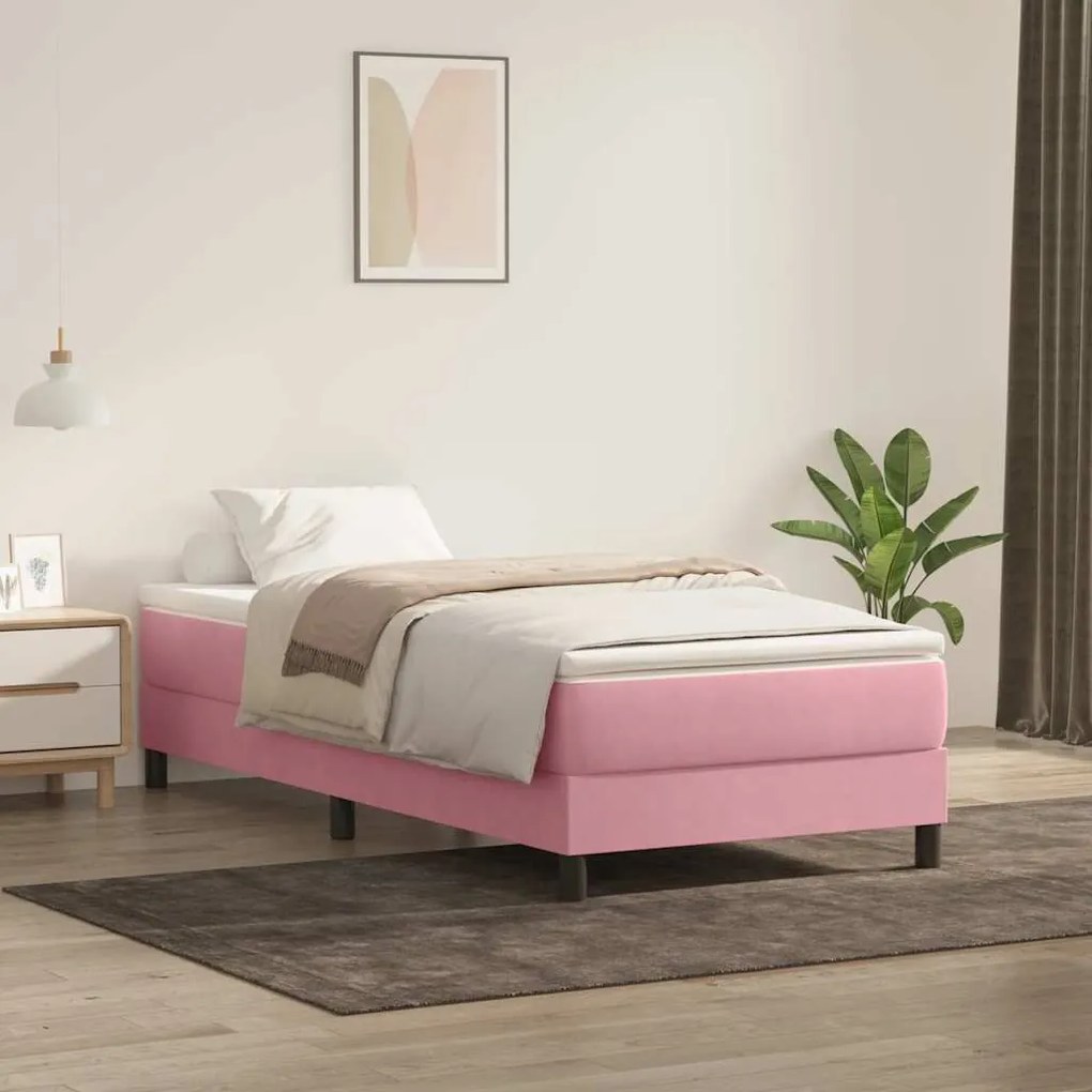 Κρεβάτι Boxspring με Στρώμα Ροζ 80x220 εκ. Βελούδινο - Ροζ