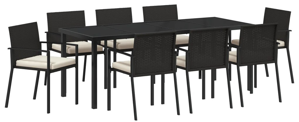 vidaXL Σετ Καλοκαιρινής Τραπεζαρίας 9 Τεμαχίων Black Poly Rattan