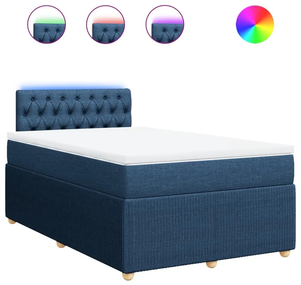 vidaXL Κρεβάτι Boxspring με Στρώμα Μπλε 120x200 εκ. Υφασμάτινο