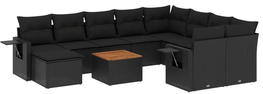 vidaXL Σαλόνι Κήπου Σετ 11 Τεμαχίων Μαύρο Συνθετικό Ρατάν με Μαξιλάρια