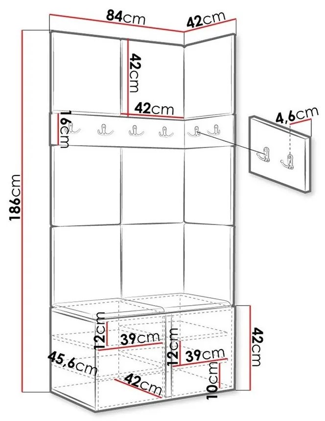 Σετ διαδρόμου Hartford 264, 186x84x46cm, 27 kg, Artisan δρυς, Ταπισερί, Πλαστικοποιημένη μοριοσανίδα, Τοίχου, Εντοιχισμένη | Epipla1.gr