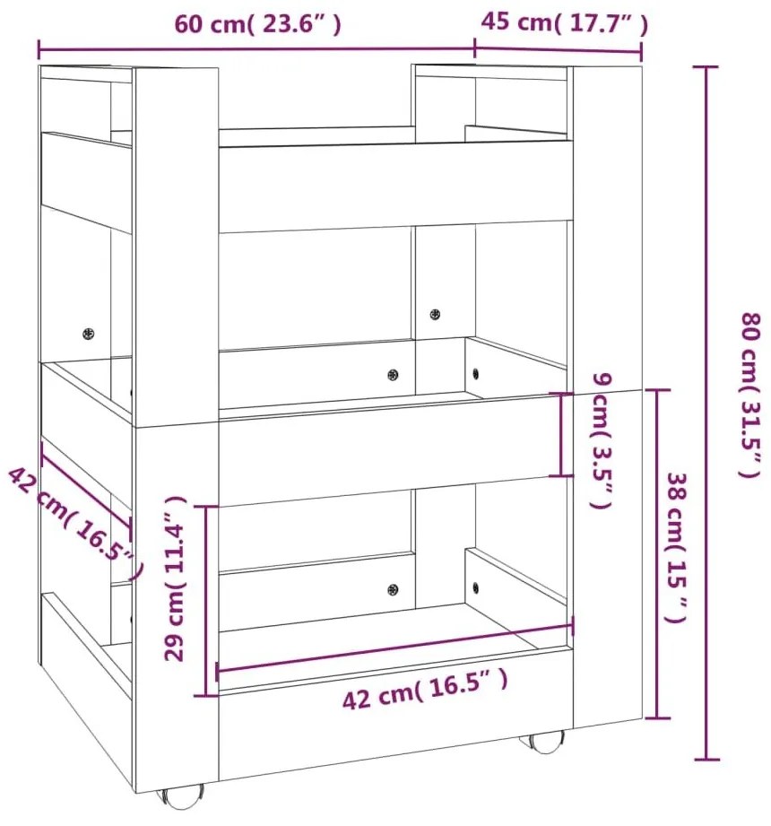 Τρόλεϊ Κουζίνας Sonoma δρυς 60x45x80 εκ. από Επεξεργασμένο Ξύλο - Καφέ