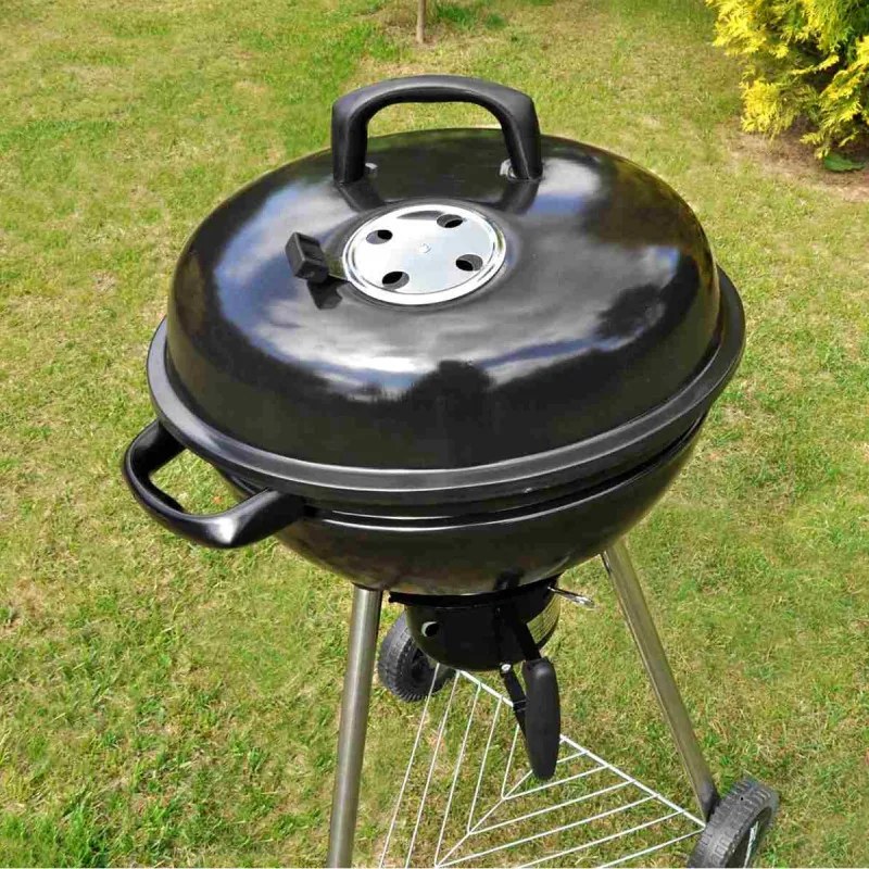 Ψησταριά κάρβουνου MasterGrill MG910, 46 cm, Εμαγιέ ατσάλι, Συλλέκτη στάχτης, 2 Ροδάκια, Μαύρο/Inox