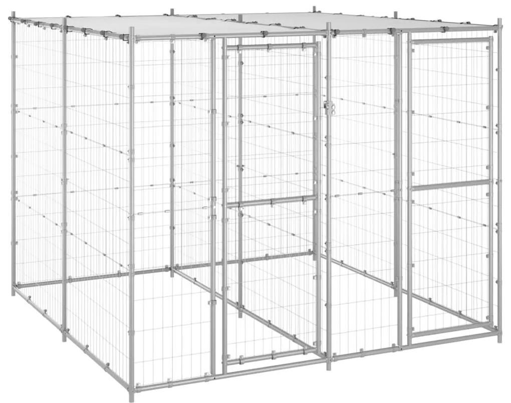 Κλουβί Σκύλου Εξ. Χώρου με Στέγαστρο 4,84 μ² Γαλβ. Χάλυβας - Ασήμι