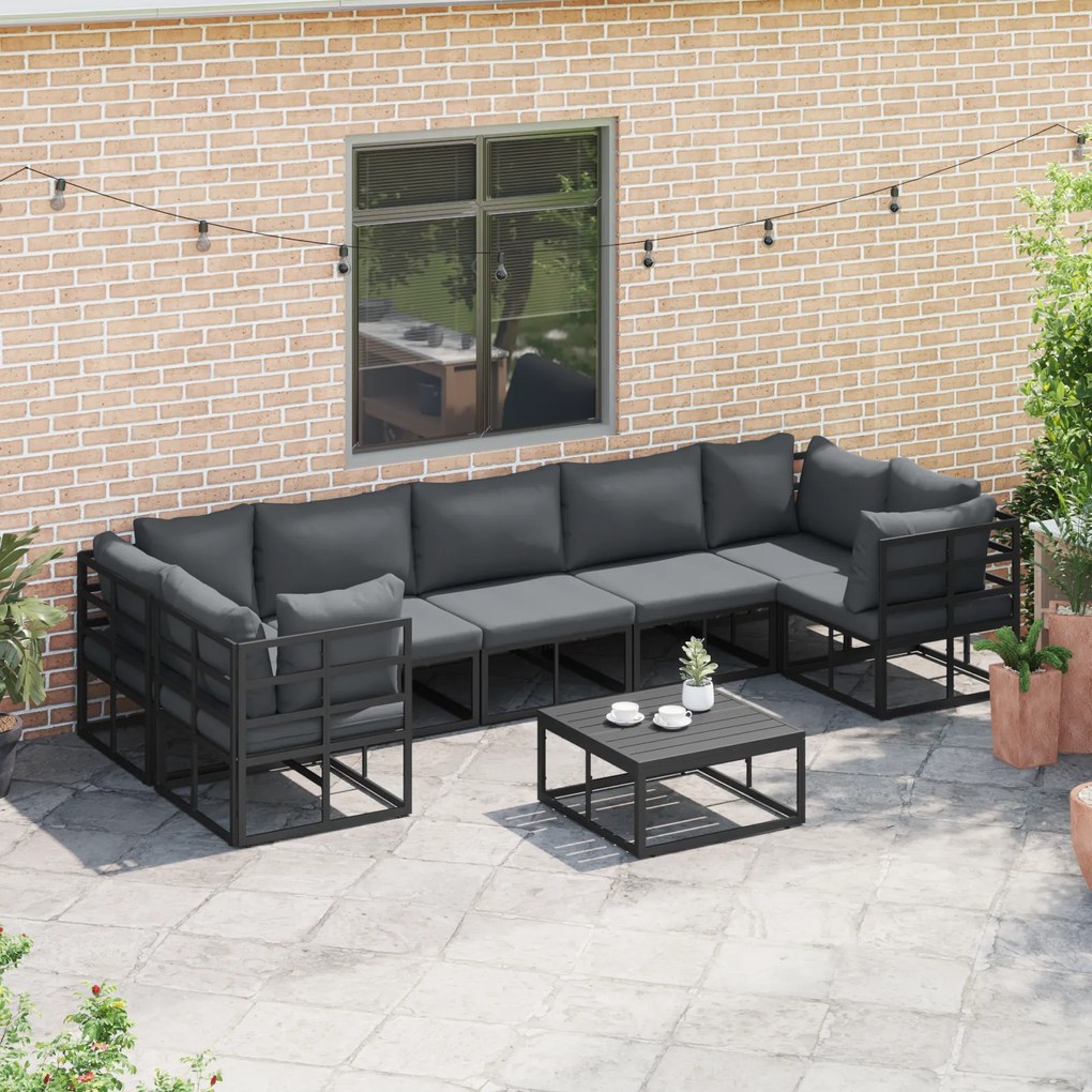 vidaXL Σετ Καναπέ Κήπου 7 pcs Μαύρο Αλουμίνιο
