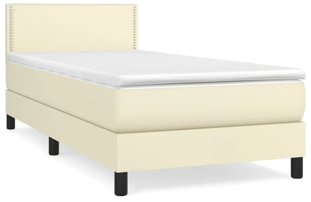 Κρεβάτι Boxspring με Στρώμα Κρεμ 90x200 εκ. από Συνθετικό Δέρμα - Κρεμ