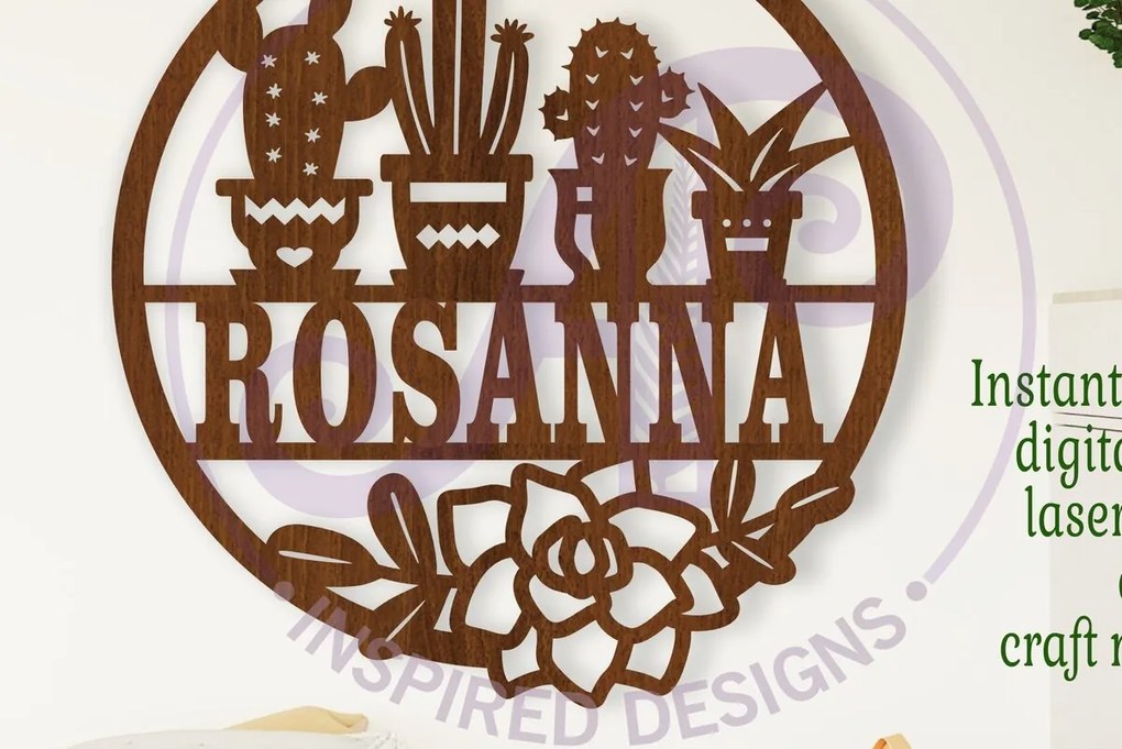 Σετ των 3 Intra απο ξύλο plywood 3mm-4mm πάχος Πινακίδα ονόματος Cactus Lovers, τοίχος κοπής με λέιζερ Δίασταση 6x6 cm INTRAFABR-108680342