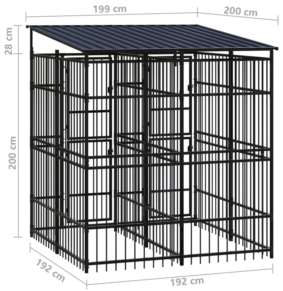 Κλουβί Σκύλου Εξωτερικού Χώρου με Οροφή 3,69 μ² από Ατσάλι - Μαύρο