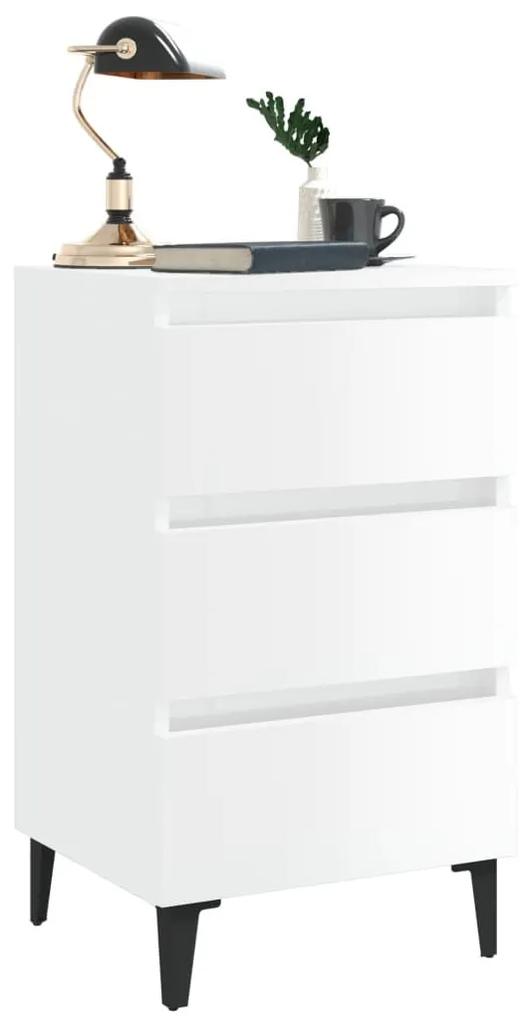 Κομοδίνα Γυαλιστερό Λευκό 40 x 35 x 69 εκ. με Μεταλλικά Πόδια - Λευκό