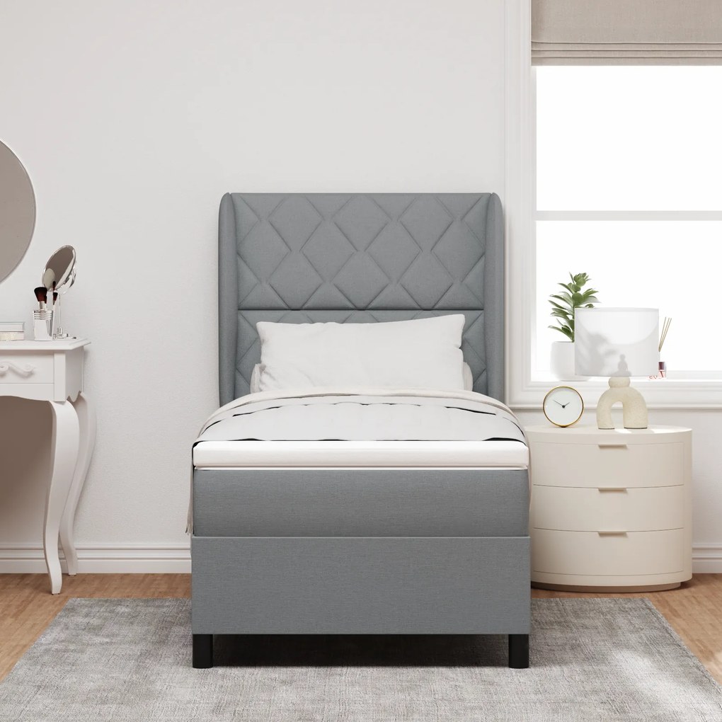 vidaXL Κρεβάτι Box Spring με Στρώμα - Ανοιχτό Γκρι, 90x200 εκ., Υλικό