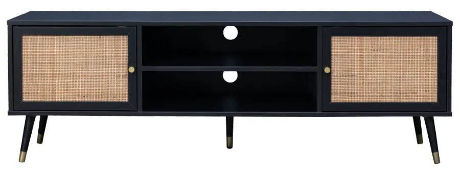 VIENNA TV STAND ΜΑΥΡΟ ΜΕ RATTAN 150x39xH49cm - 05-0565 - 05-0565