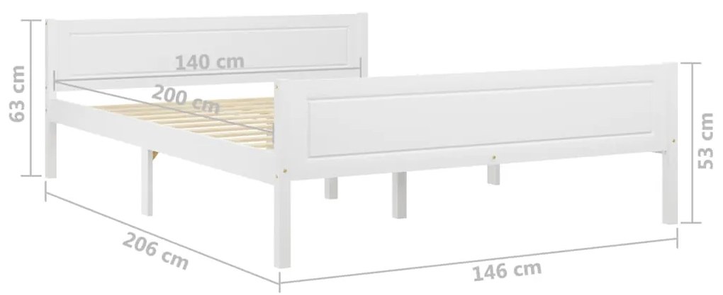 Πλαίσιο Κρεβατιού Λευκό 140 x 200 εκ. από Μασίφ Ξύλο Πεύκου - Λευκό